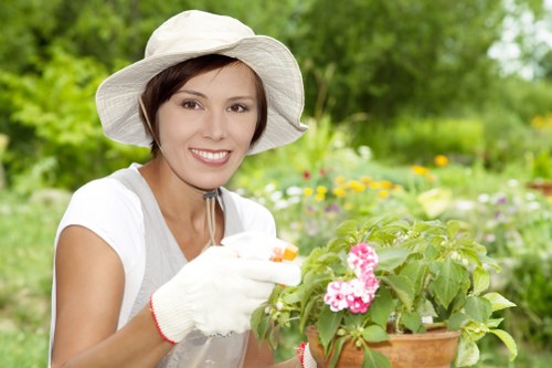 Professional landscaper working on a garden
